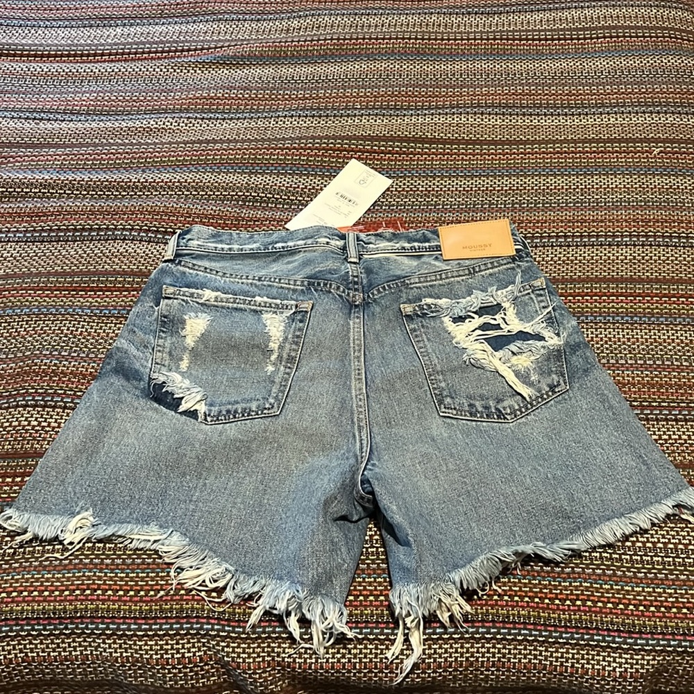 MOUSSY VINTAGE Altadena Short 28 Blue Cut Off Denim High Rise Distressed - Picture 4 of 12
